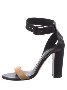 Vince Black and Tan Ankle-Strap Block Heel Sandal